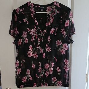 Torrid Black and Pink Floral Blouse